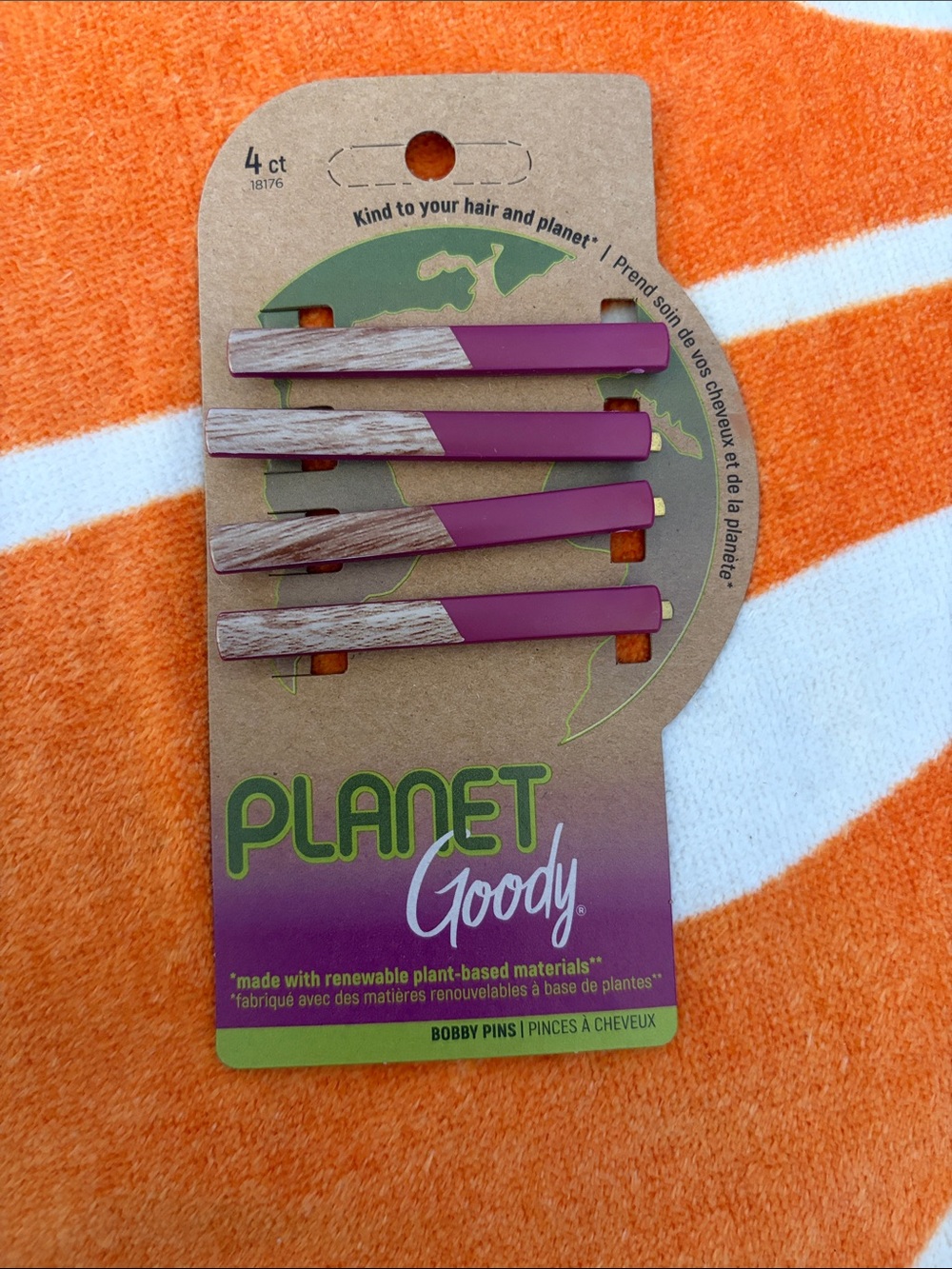 NWT! Goody Planet Matte Plum and Wood-Accent Bobby Pins - 4 Pack